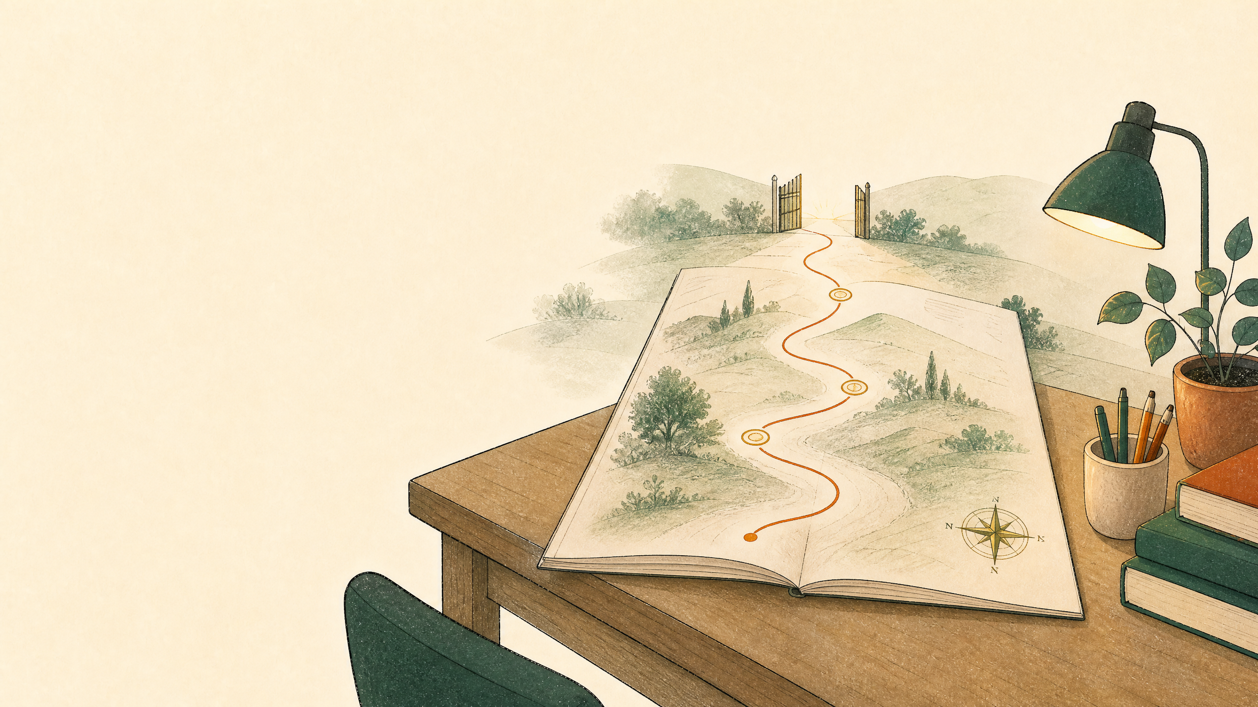 An open agreement becomes a route map with decision points leading towards an open gate.